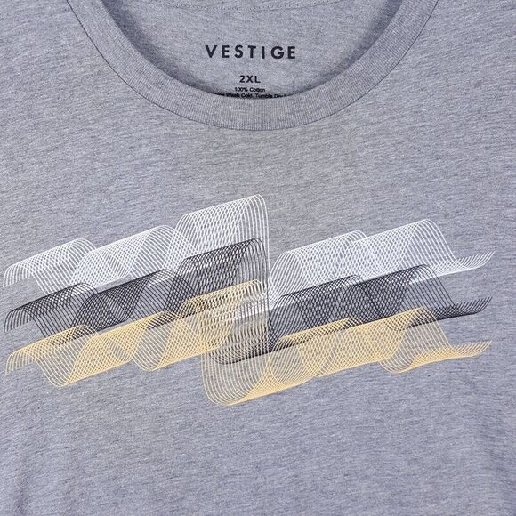 VESTIGE Mens Shirt XXL Gray Pullover Crew Twisty Shape Graphic Cotton Tee - Picture 2 of 7